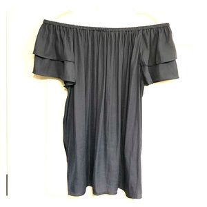 LOFT Off the Shoulder Top in Grey w/ Ruffles